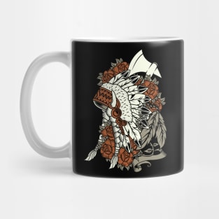 Retro Indian Head Dress With Roses And Feathers Mug